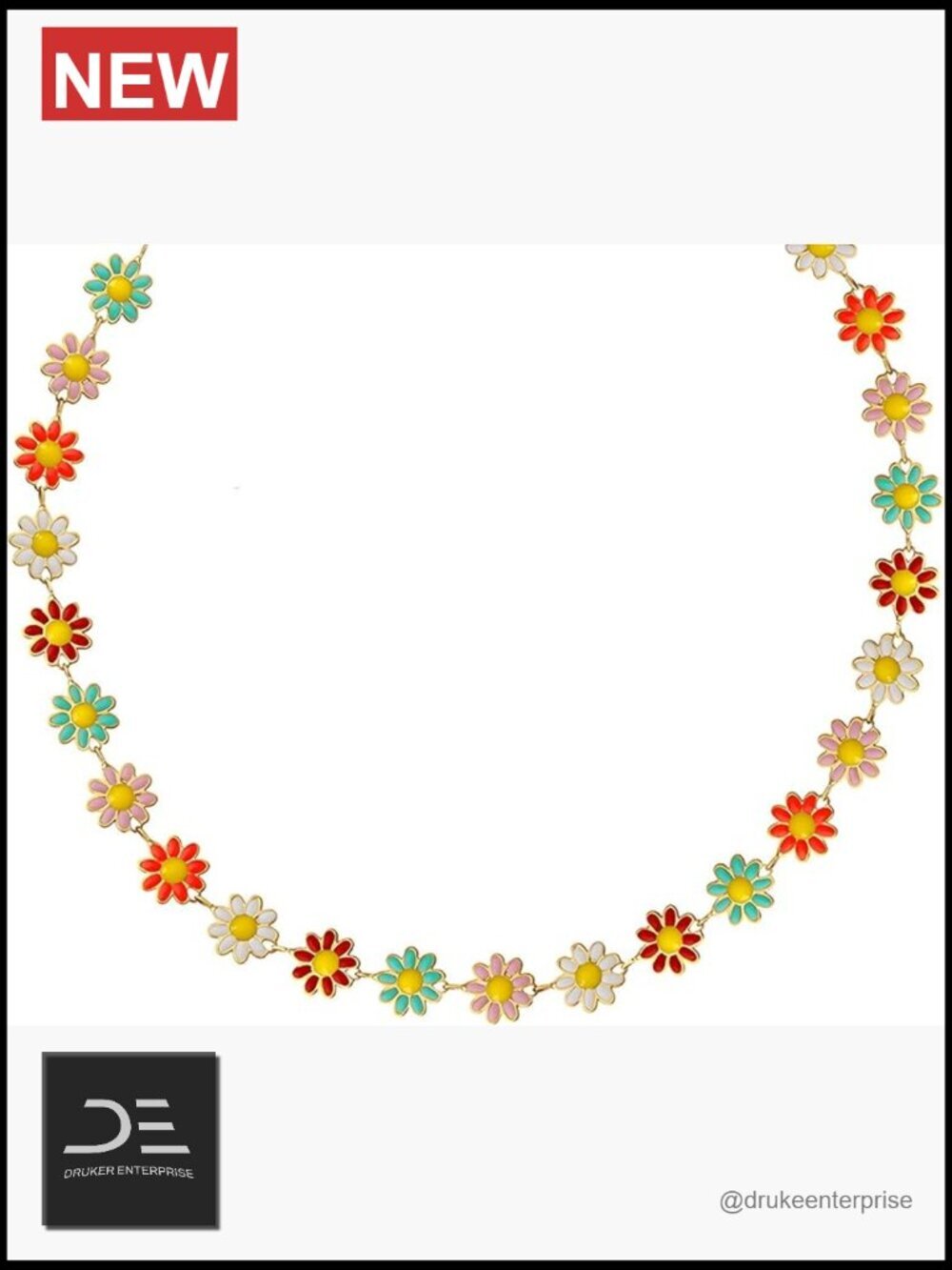 18K Gold Plated Enamel Daisy Flower Choker Necklace